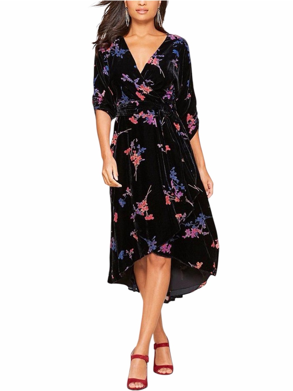Eliza J 3/4 Sleeve Midi Wrap Dress Sz 4